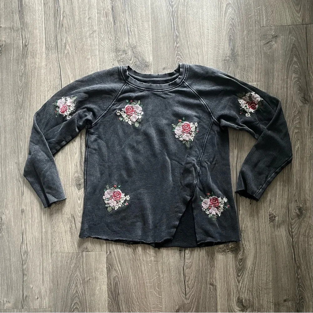 Lucky Brand Black Floral Embroidered Sweatshirt - Picture 7 of 14